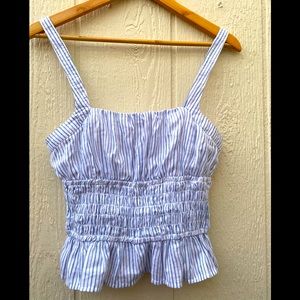 Blue and white striped blouse